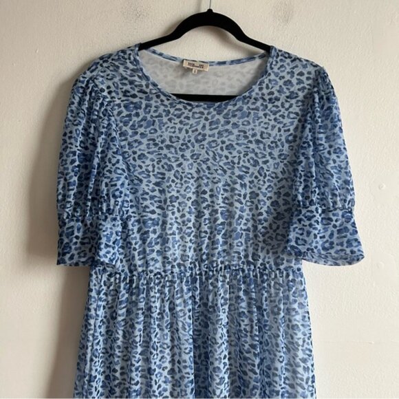 Baum Und Pferdgarten Sz XL Jocelyn Blue Mesh Leopard Print Midi Dress - Picture 3 of 13